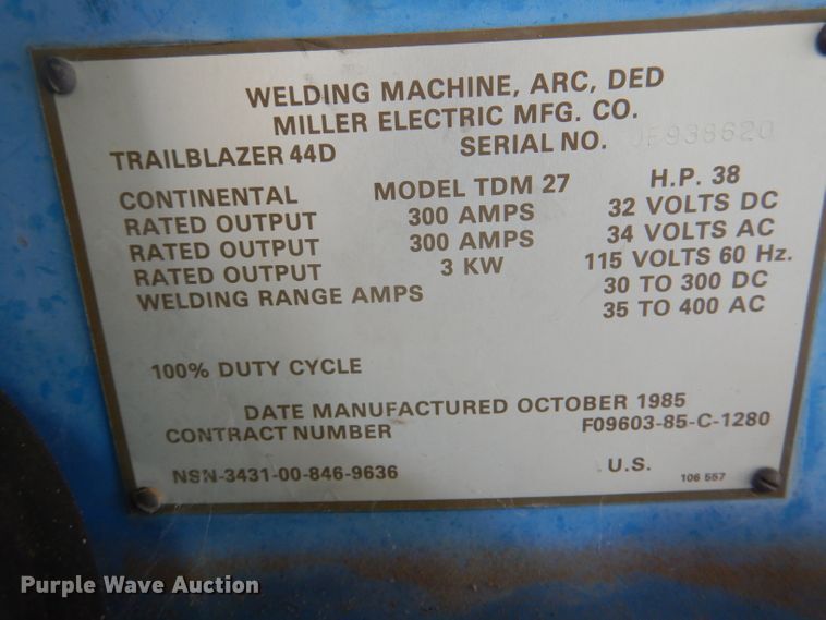image for item DG6938 Miller Bobcat Trailblazer 44D welder