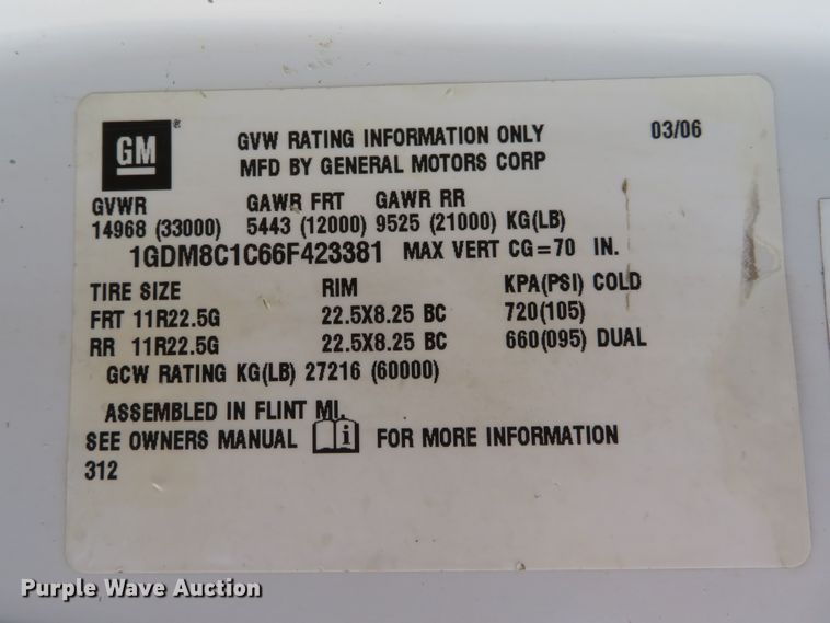 image for item DH1149 2006 GMC C8500  flatbed truck with crane