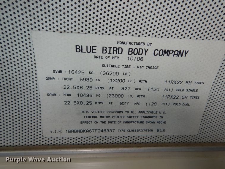 image for item DH5162 2007 Blue Bird All American FE  school bus