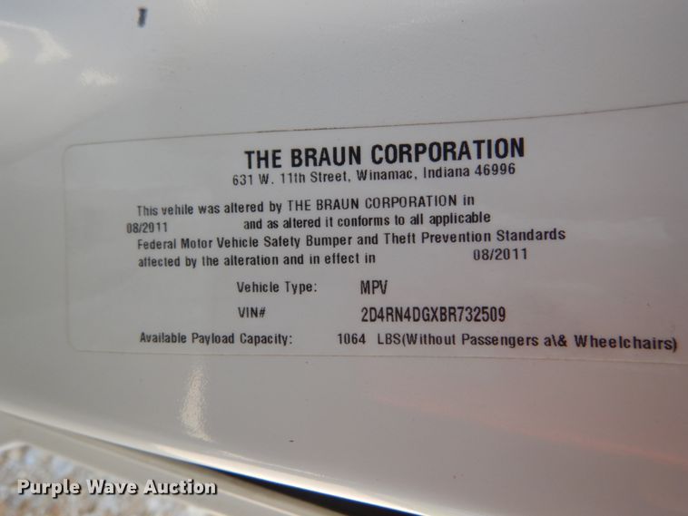 image for item DH5164 2011 Dodge Grand Caravan  handicap accessible van