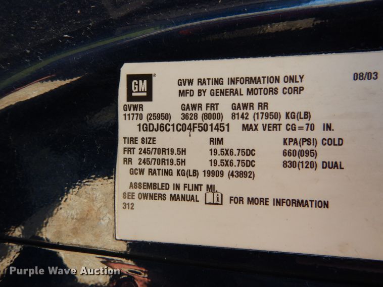 image for item DH5165 2004 GMC C6500  utility truck