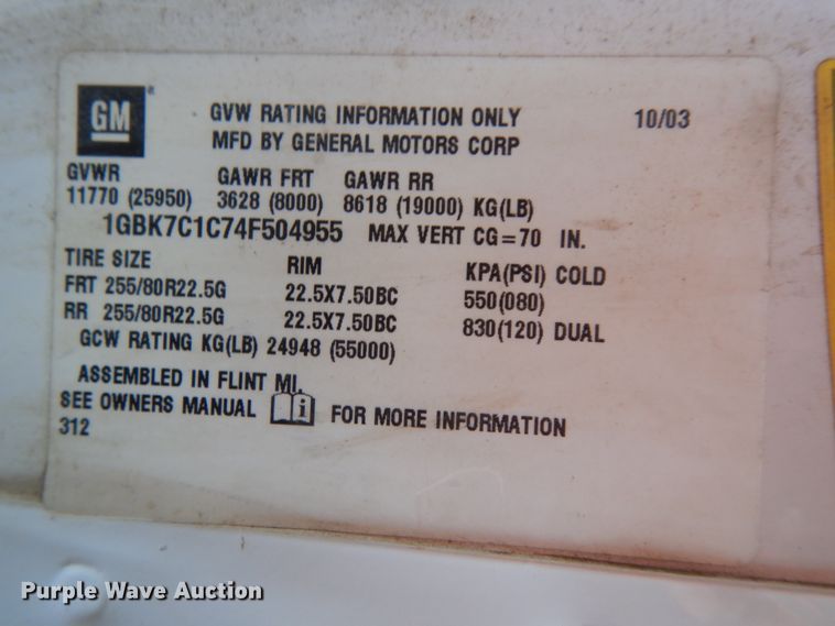 image for item DH6608 2004 GMC C7500  dump truck