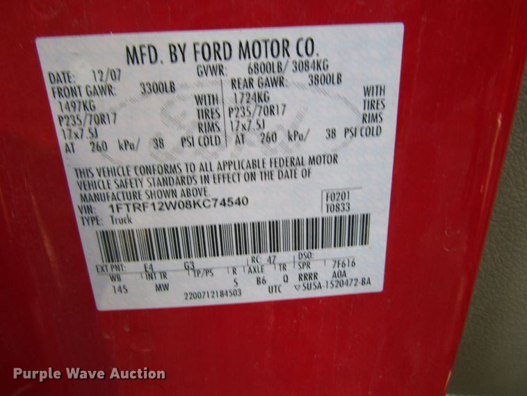 image for item GQ9151 2008 Ford F150  pickup truck