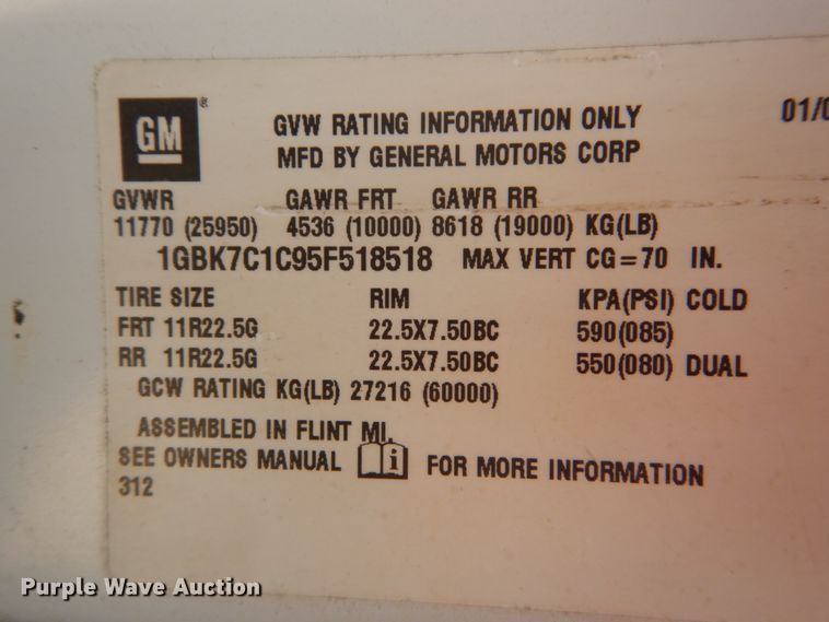 image for item GR9746 2005 Chevrolet C7500  service truck with crane