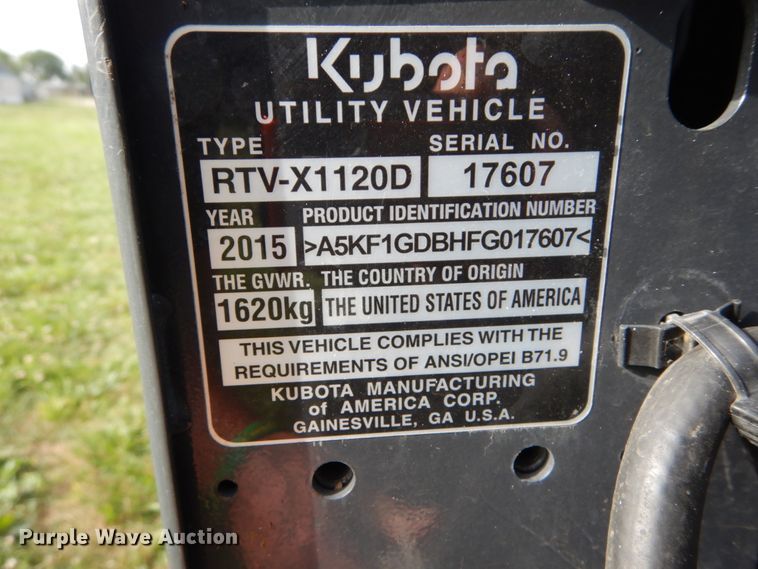 image for item GV9088 2015 Kubota X1120D  utility vehicle
