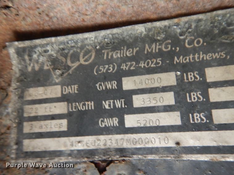 image for item HA9455 2007 Wesco utility trailer