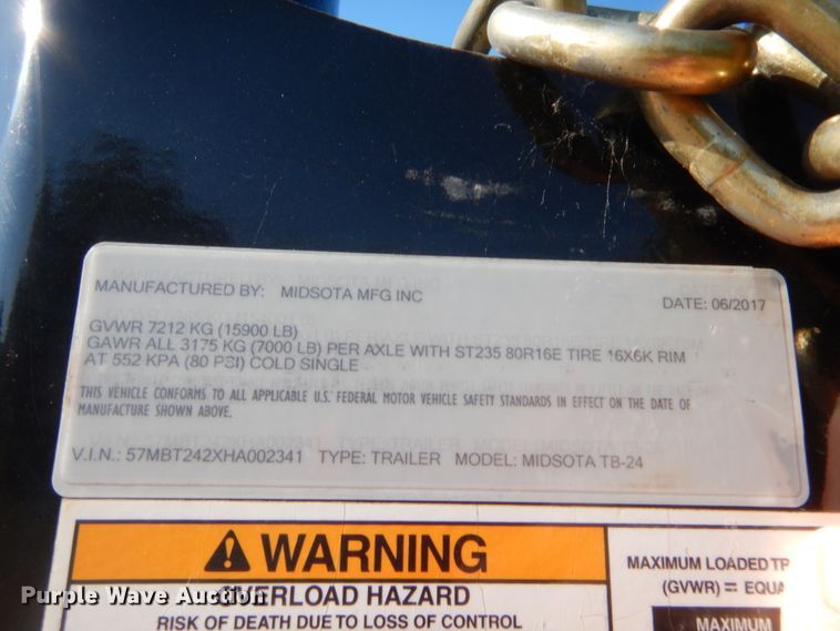image for item HB9441 2017 Midsota TB-24 tilt deck equipment trailer