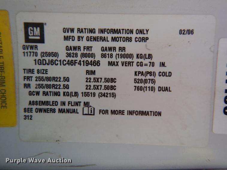 image for item DH6604 2006 GMC C6500  service truck with crane