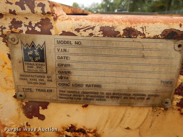 image for item DI7685 1991 Trail King TK70HDG-422 lowboy equipment trailer