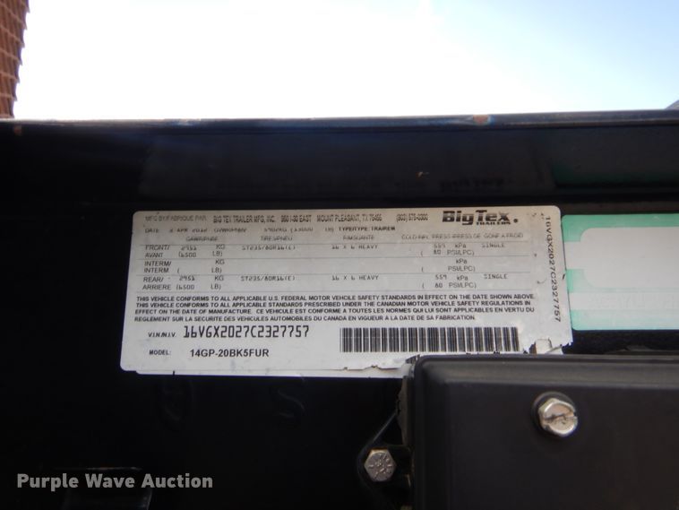 image for item DJ2024 2012 Big Tex equipment trailer