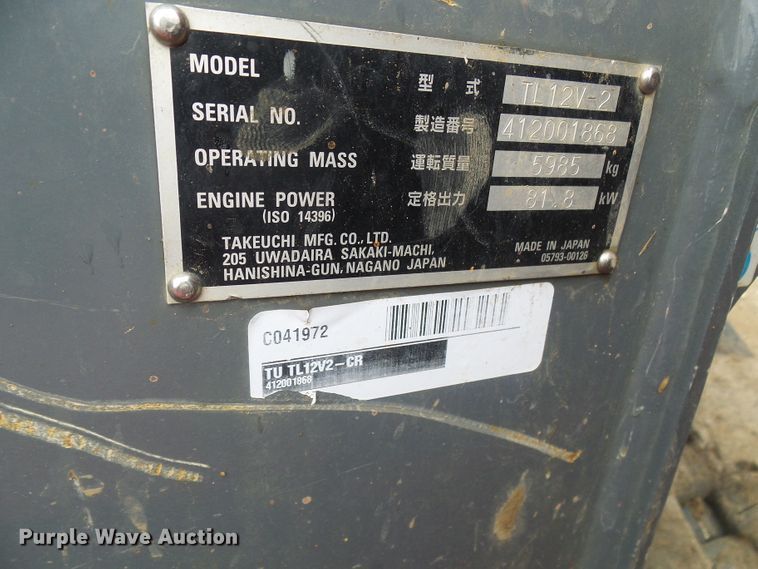 image for item EP9886 2019 Takeuchi TL12V-2  tracked skid steer loader