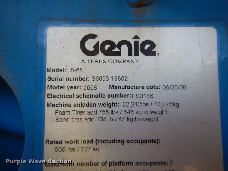 image for item GR9774 2008 Genie S65  boom lift