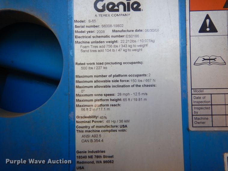 image for item GR9774 2008 Genie S65  boom lift