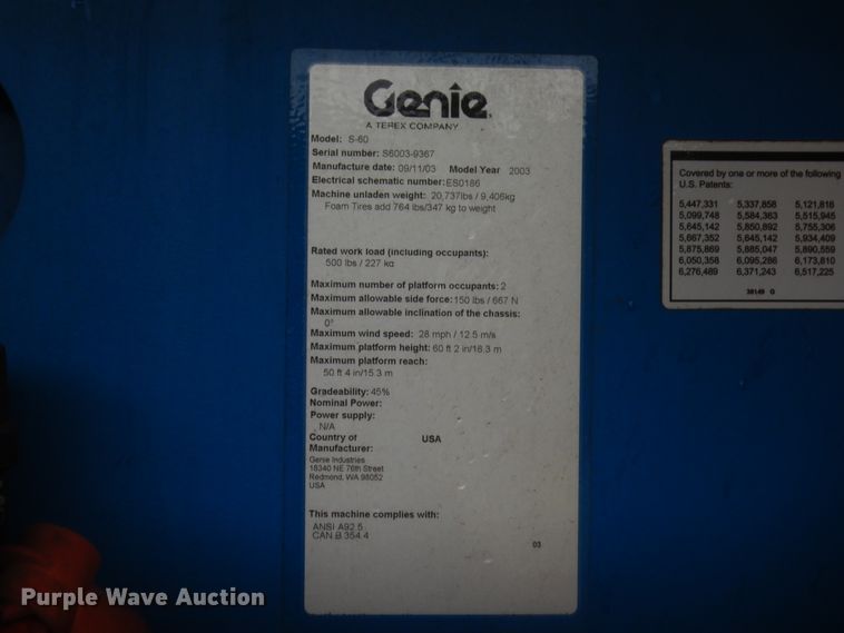 image for item HB9493 2003 Genie S60  boom lift