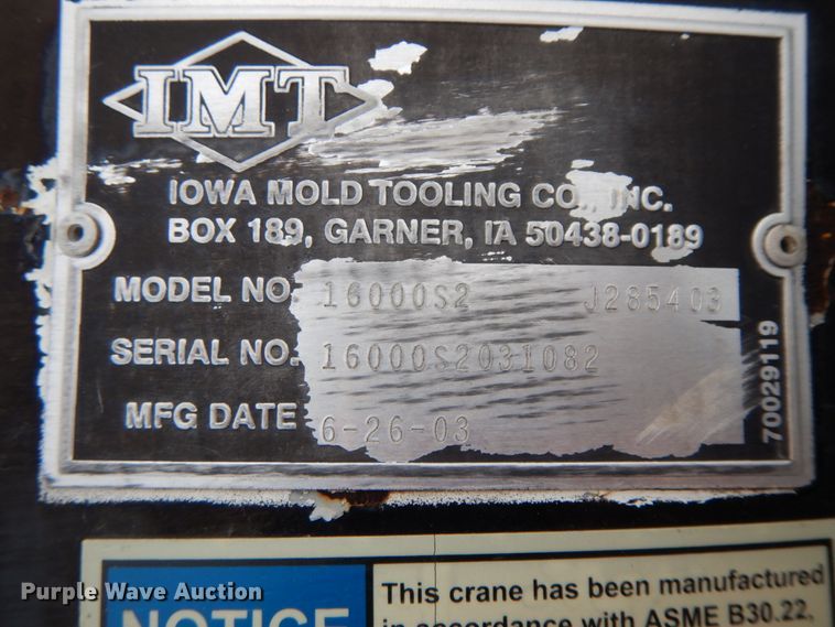 image for item HJ9582 2003 IMT 1600 Series 2 crane