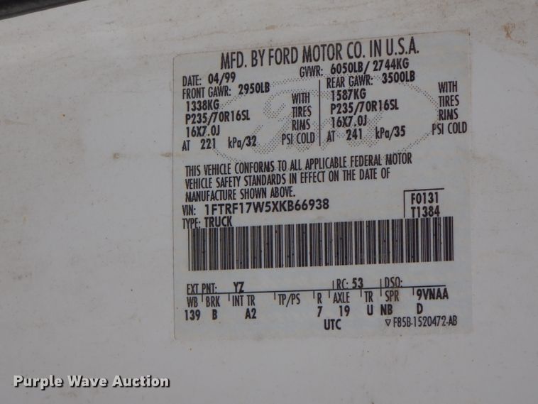 image for item FN9448 1999 Ford F150  pickup truck