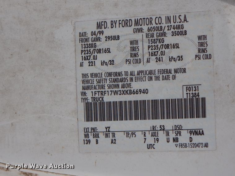 image for item FN9451 1999 Ford F150  pickup truck