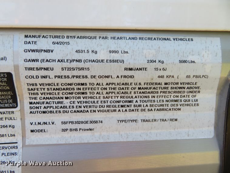 image for item GI9195 2016 Heartland 32P BHS Prowler  camper
