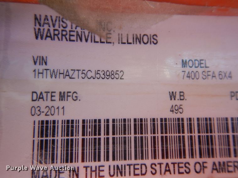 image for item HA9469 2012 International WorkStar 7500  dump truck