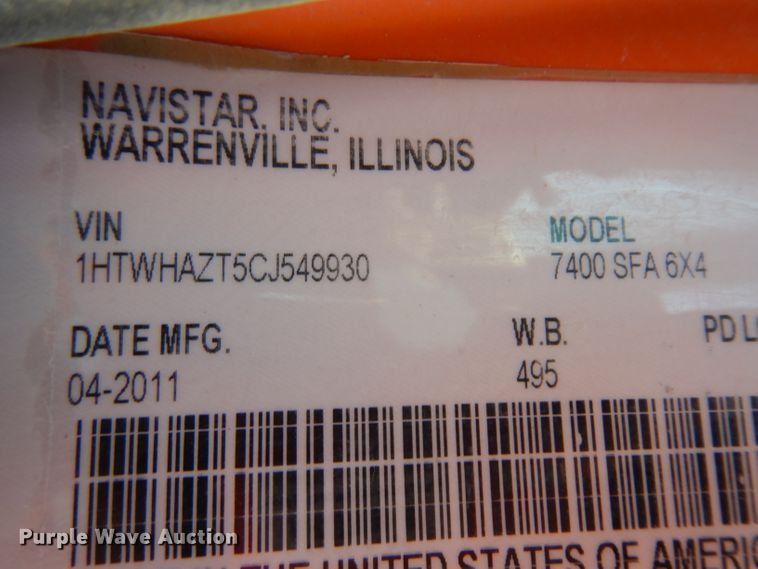 image for item HA9470 2012 International WorkStar 7500  dump truck