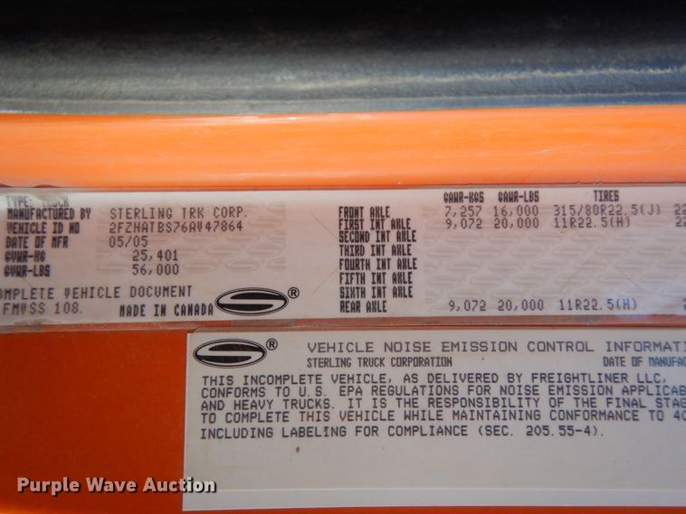 image for item HA9482 2005 Sterling LT7500  dump truck