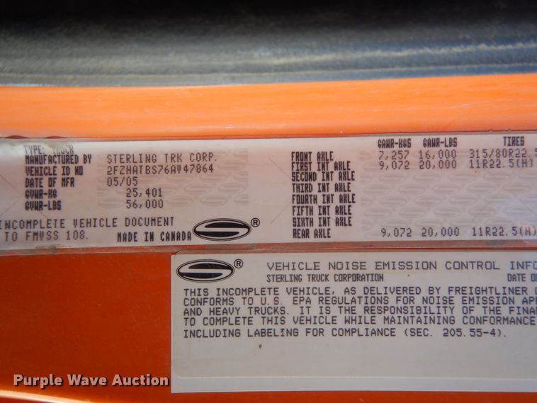 image for item HA9482 2005 Sterling LT7500  dump truck