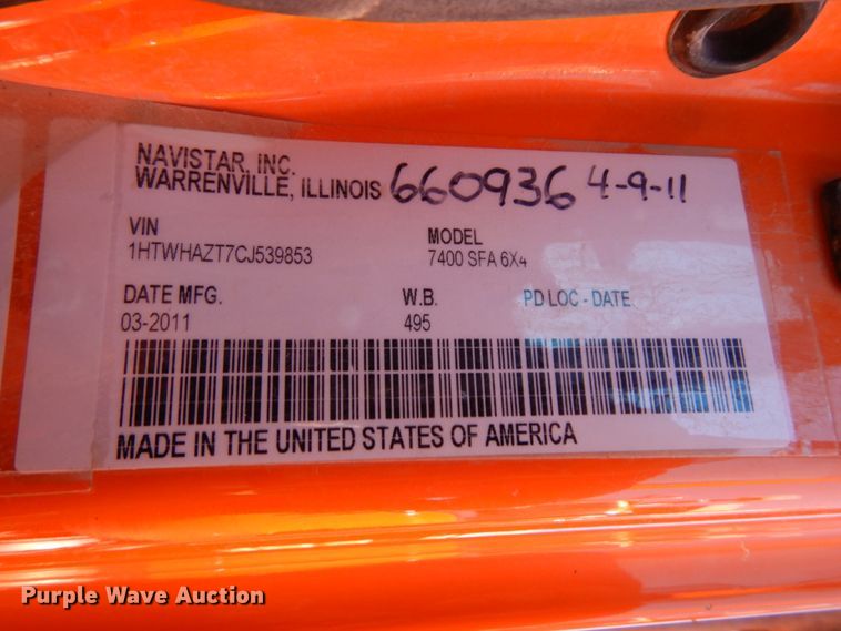 image for item HA9484 2012 International WorkStar 7500  dump truck