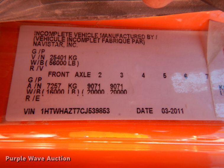 image for item HA9484 2012 International WorkStar 7500  dump truck