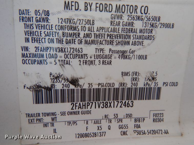 image for item HA9485 2008 Ford Crown Victoria Police Interceptor