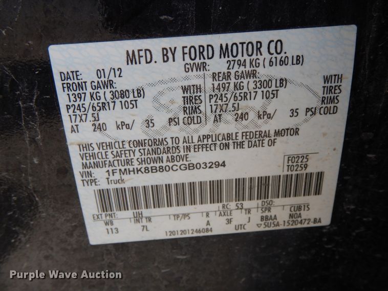 image for item HJ9580 2012 Ford Explorer  SUV