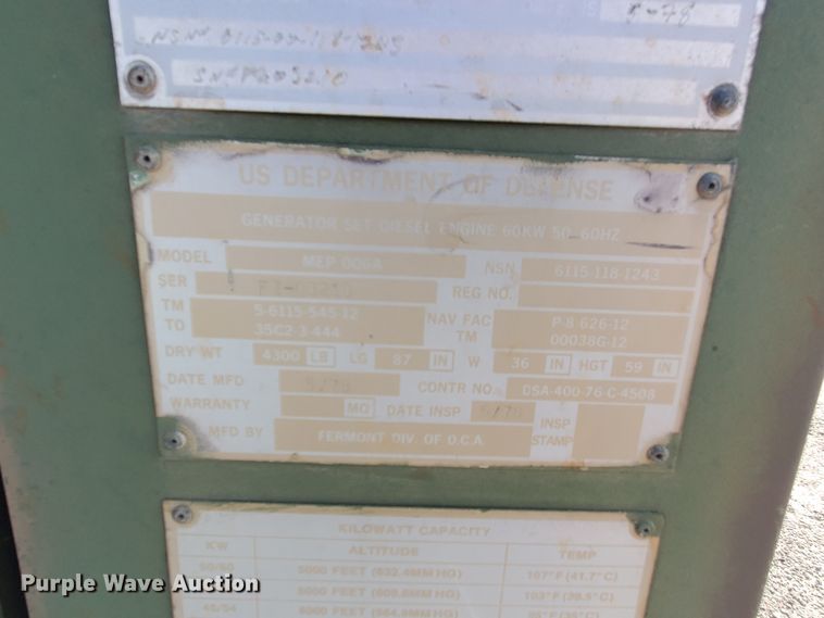 image for item HK9238 1973 Military Design 70-900 generator