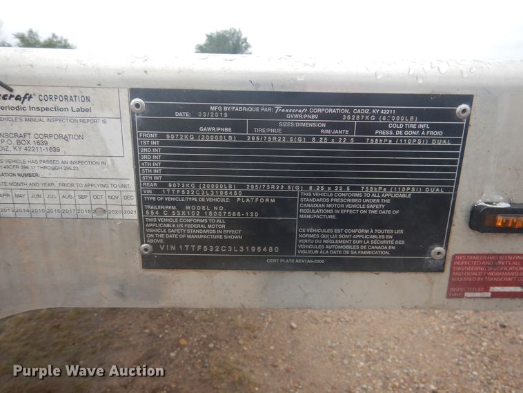 image for item DJ1057 2020 Transcraft flatbed trailer