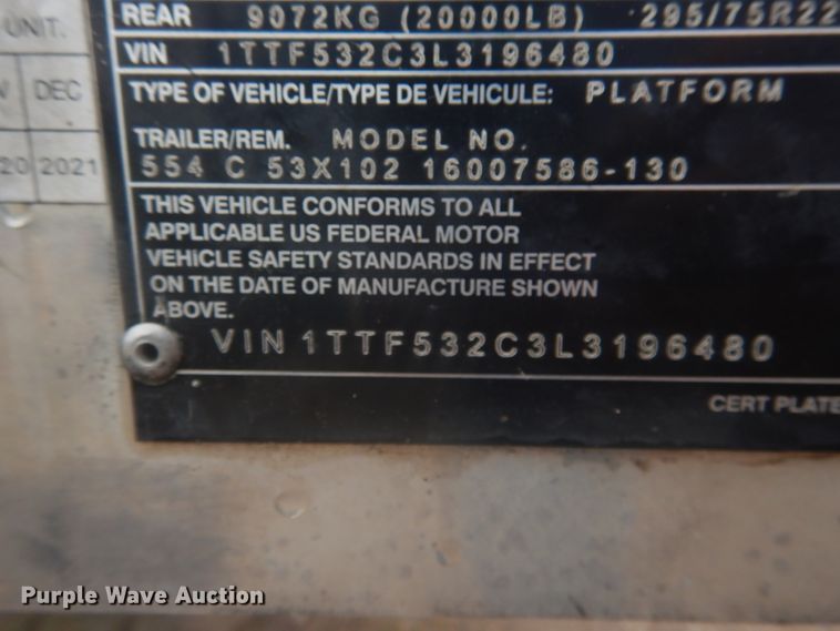 image for item DJ1057 2020 Transcraft flatbed trailer