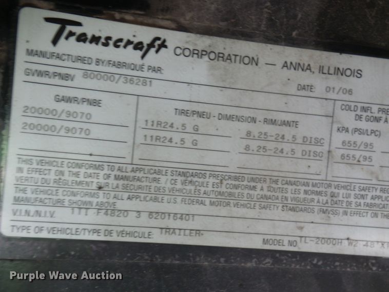 image for item EP9912 2006 Transcraft TL2000H flatbed trailer