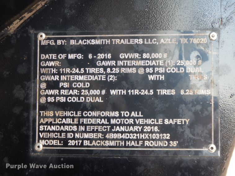 image for item FN9380 2017 Blacksmith end dump trailer