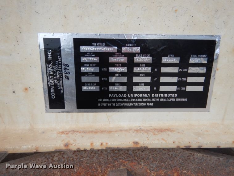 image for item HP9775 1994 Corn Belt S-422 bottom dump trailer