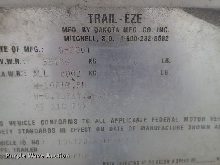 image for item DE0704 2001 Trail-Eze TE70HT46-2 drop deck equipment trailer