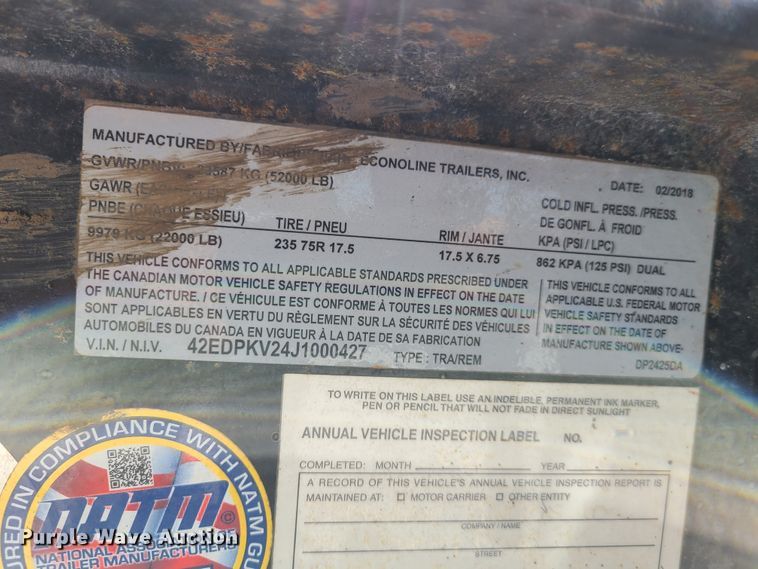 image for item DY9893 2018 Econoline equipment trailer