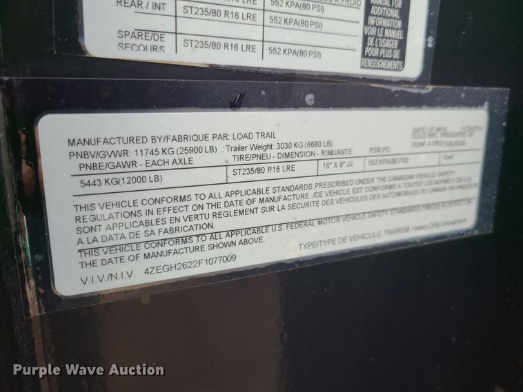 image for item EL9936 2015 Load Trail equipment trailer