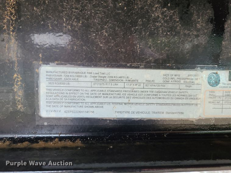 image for item EL9937 2017 Load Trail equipment trailer