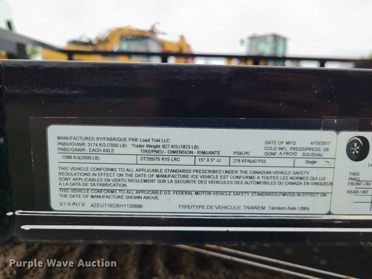 image for item EL9941 2017 Load Trail utility trailer