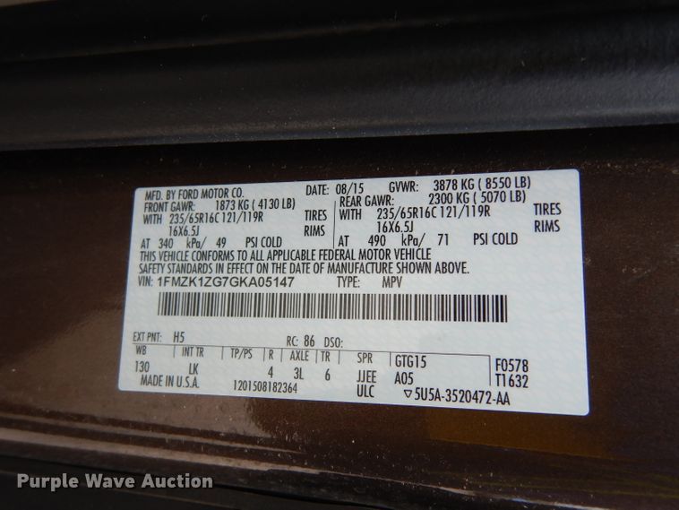 image for item DF4021 2016 Ford Transit 150 Limited SE  van