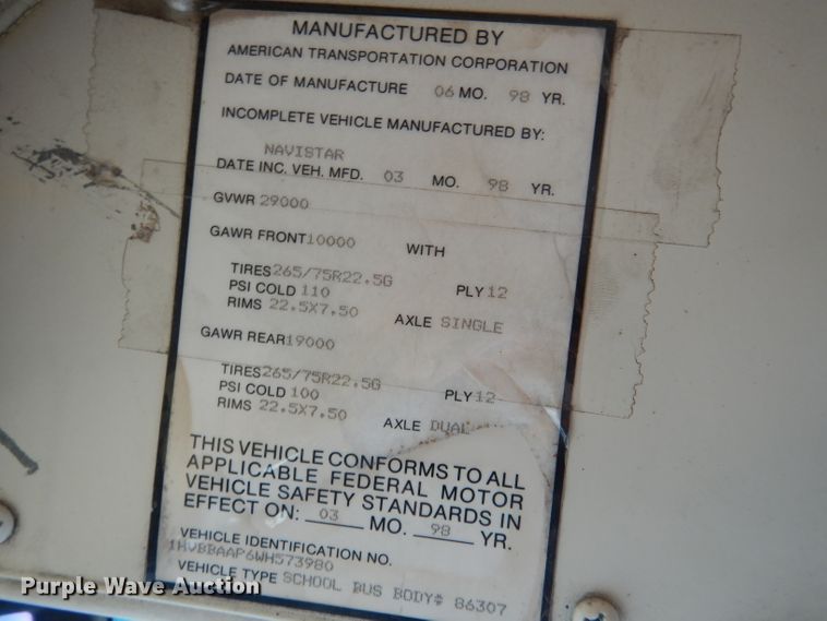 image for item DG4588 1998 International 3800  school bus