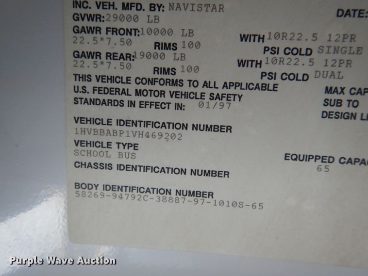 image for item DG4589 1997 International 3800  school bus