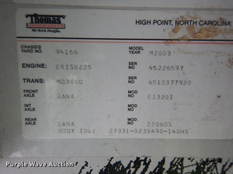 image for item DH6645 2003 Thomas Built Saf-T-Liner  school bus