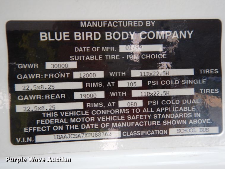 image for item DH6646 1999 Blue Bird TC2000  school bus