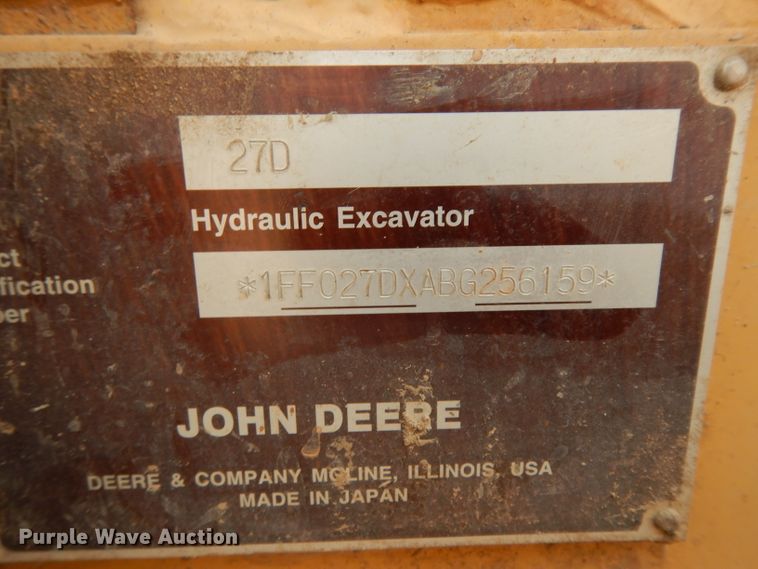 image for item DJ6508 2011 John Deere 27D  mini excavator