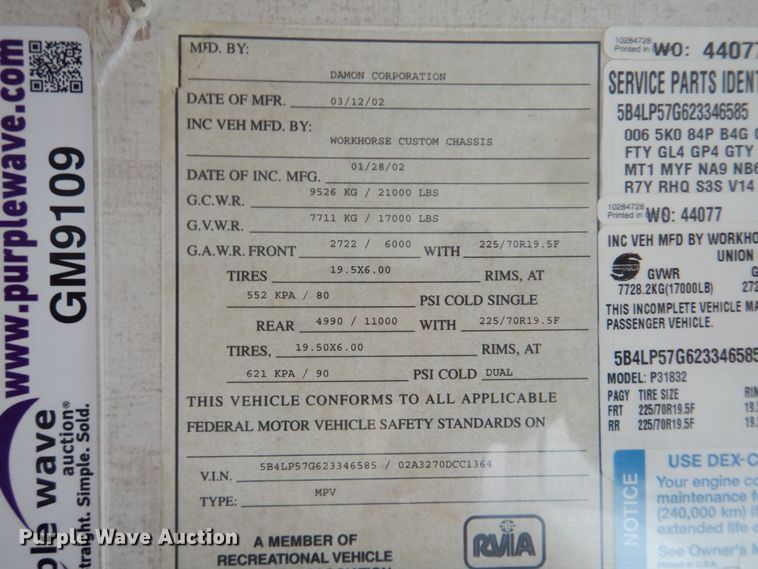 image for item GM9109 2002 Damon Daybreak  RV