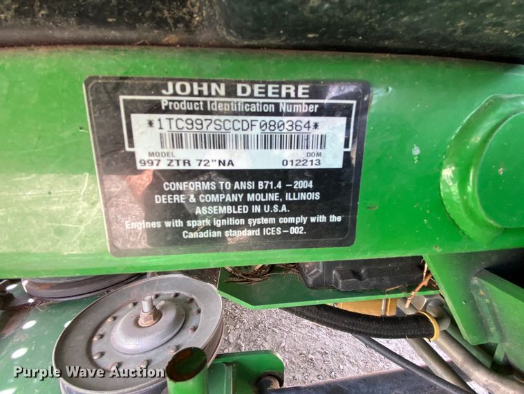 image for item HE9783 2013 John Deere 997 ZTR lawn mower