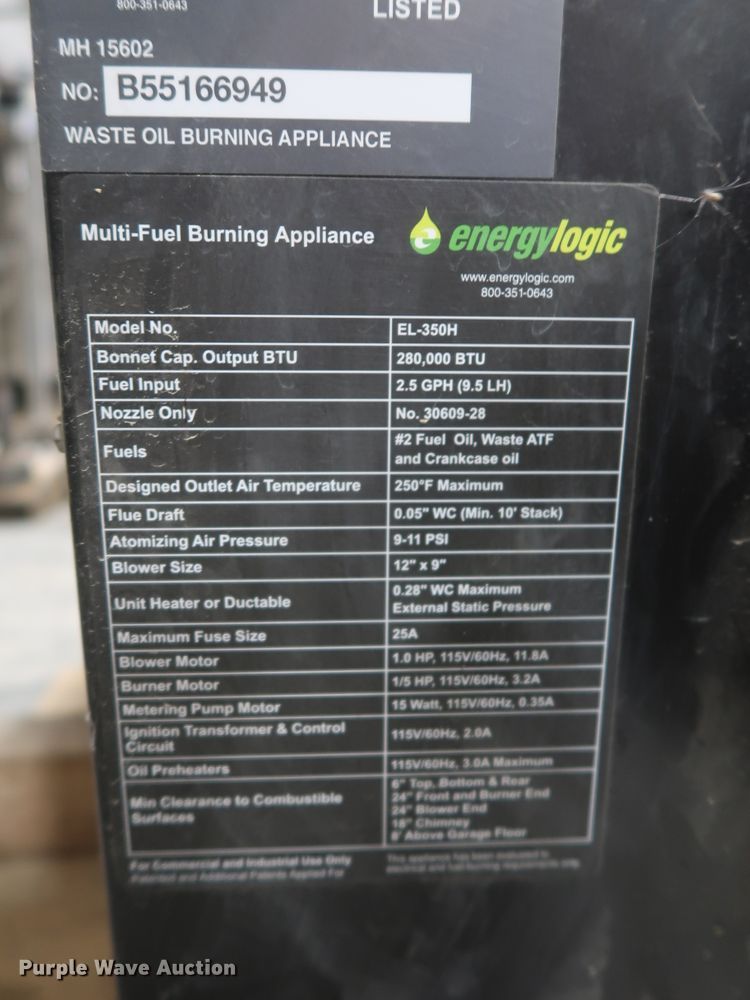 image for item HJ9389 Energy Logic EL-350H waste oil heater